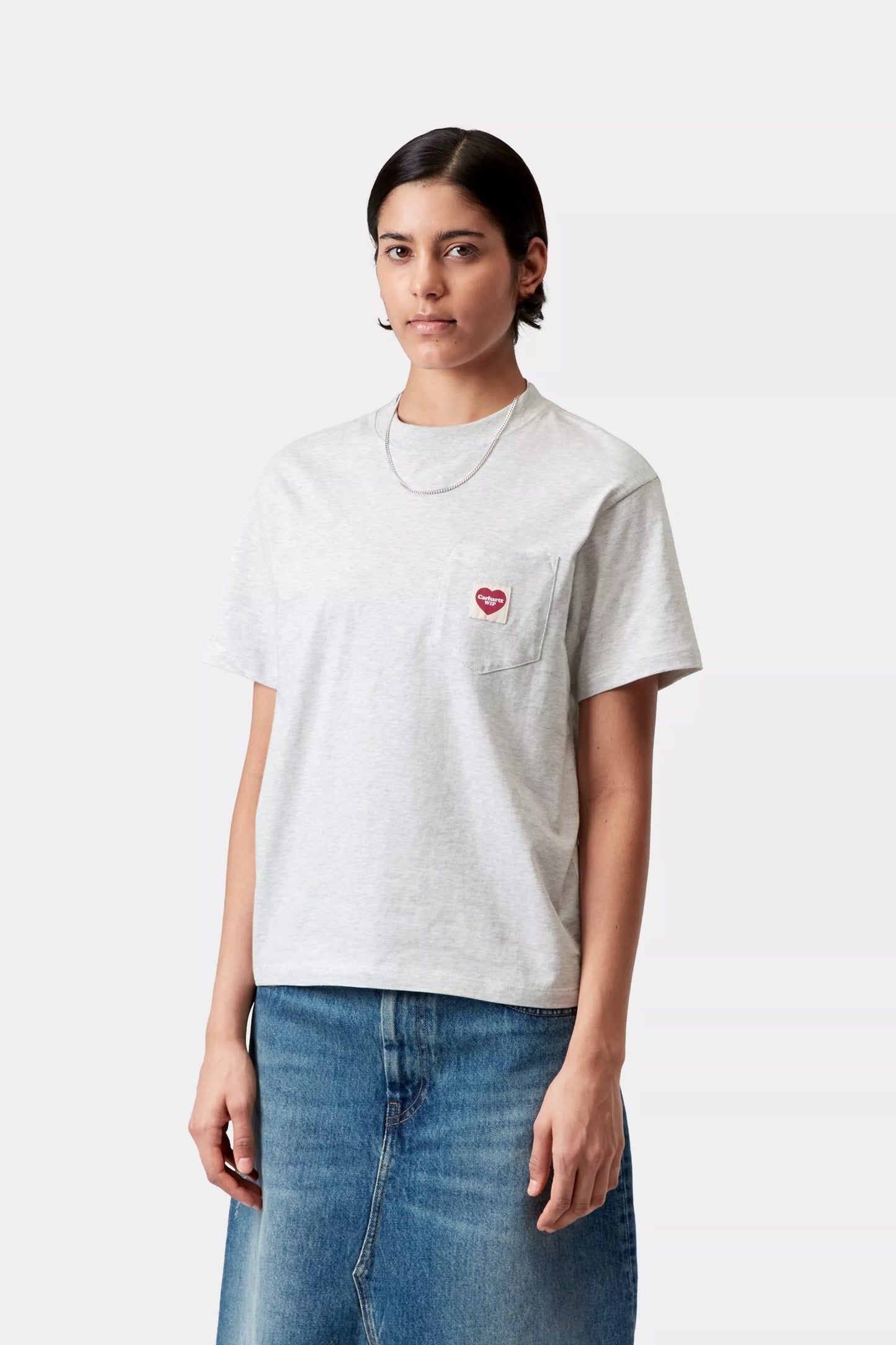W S/S Pocket Heart T-Shirt Ash Heather