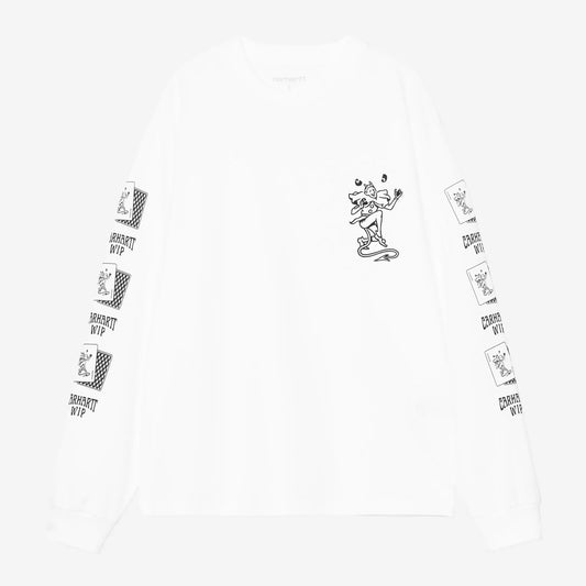 W L/S Playing Cards T-Shirt White