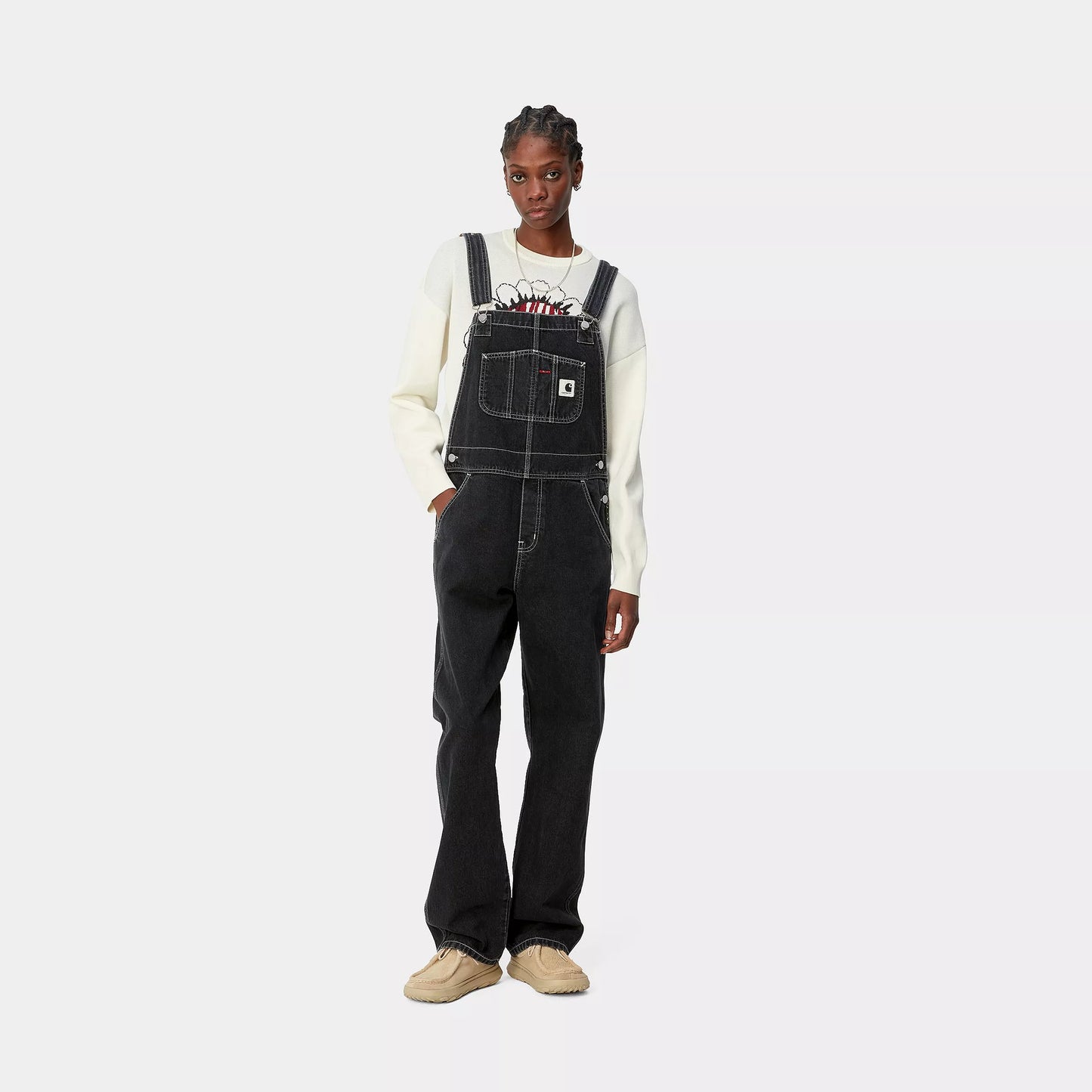 W Bib Overall Straight Black Washed